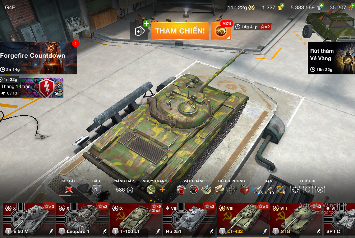 Shop bán acc World of Tanks Blitz với nhiều 3 xe cấp 10 như E 50 M, Leopard 1, T-100
