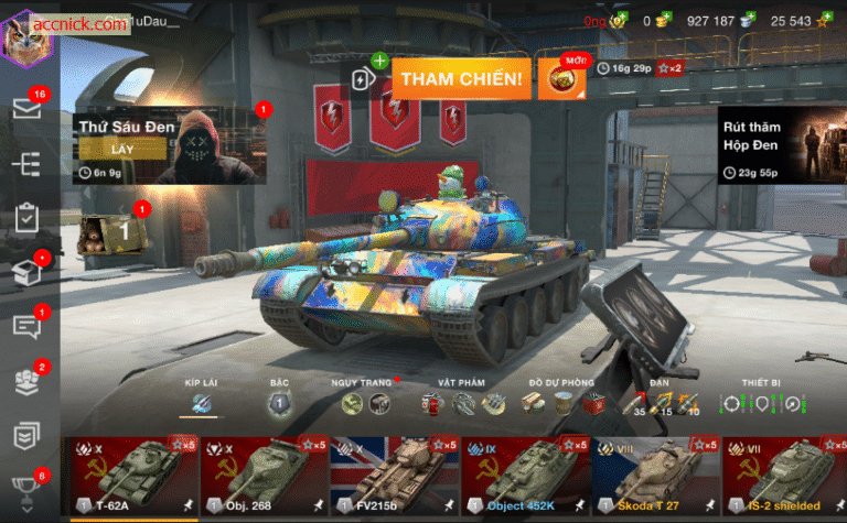 Acc WOT Blitz giá rẻ với đầy đủ xe cấp 10 như T62A, Obj.268,...