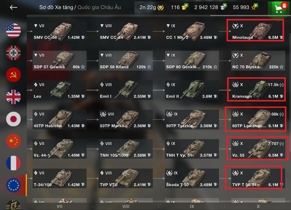 Acc wot blitz có 7 xe cấp 10 đã nghiên cứu mà chưa mua