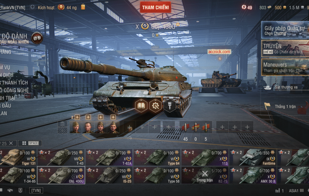 Acc World of Tanks PC gồm 6 tank X BZ-75, 113, Obj 430U