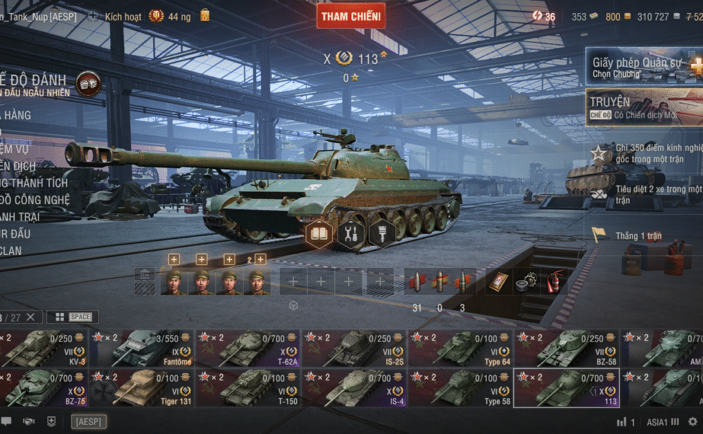 Acc World of Tanks PC gồm 6 tank X BZ-75, 113, IS-4, T-62A AMX30B, AMX50B cùng 5 premium đa dạng