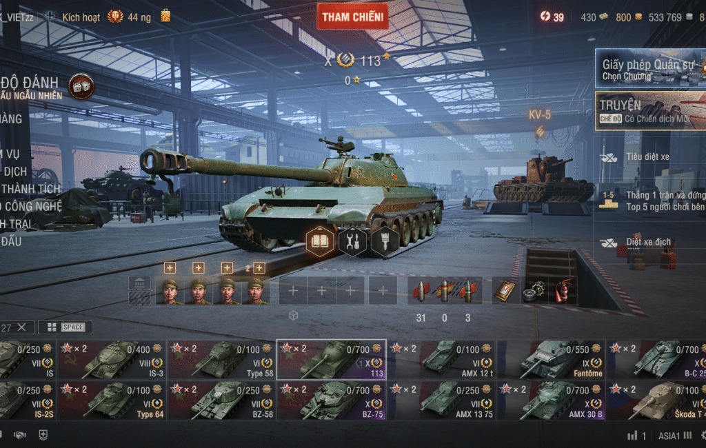 Acc World of Tanks PC sở hữu 6 tank X BZ-75, 113, IS-7, T-62 AMX 30B và BatChat 25T