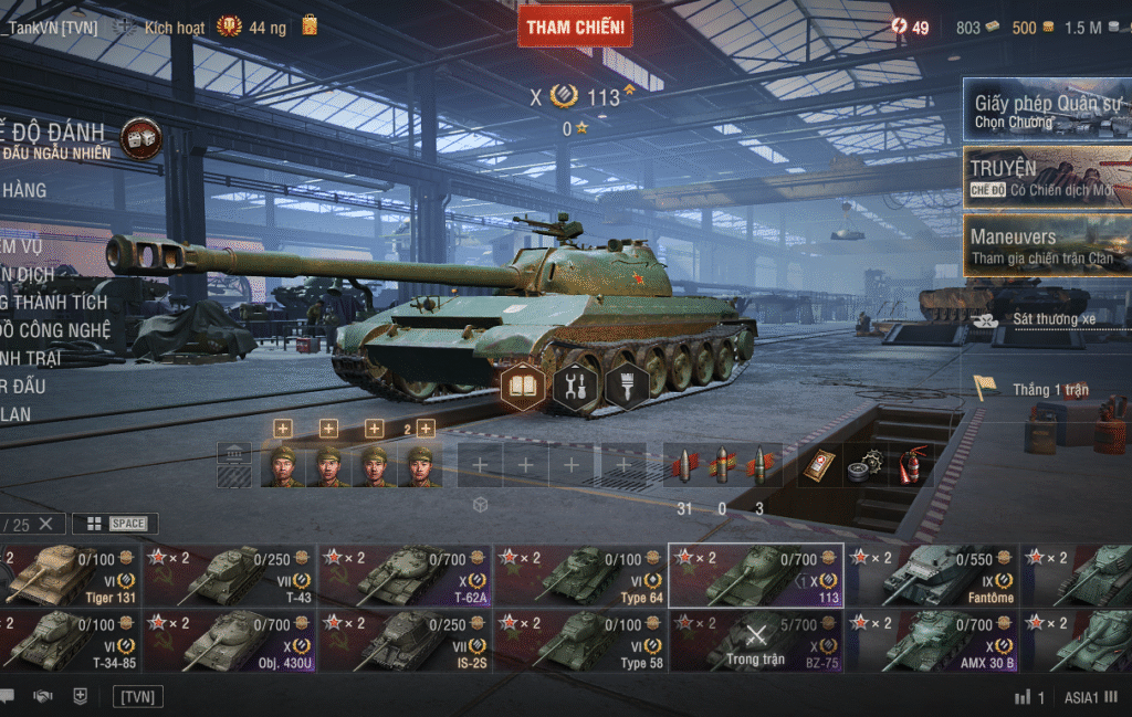 Acc World of Tanks PC gồm 6 tank X BZ-75, 113, Obj 430U, T-62a AMX 50B, AMX 30B