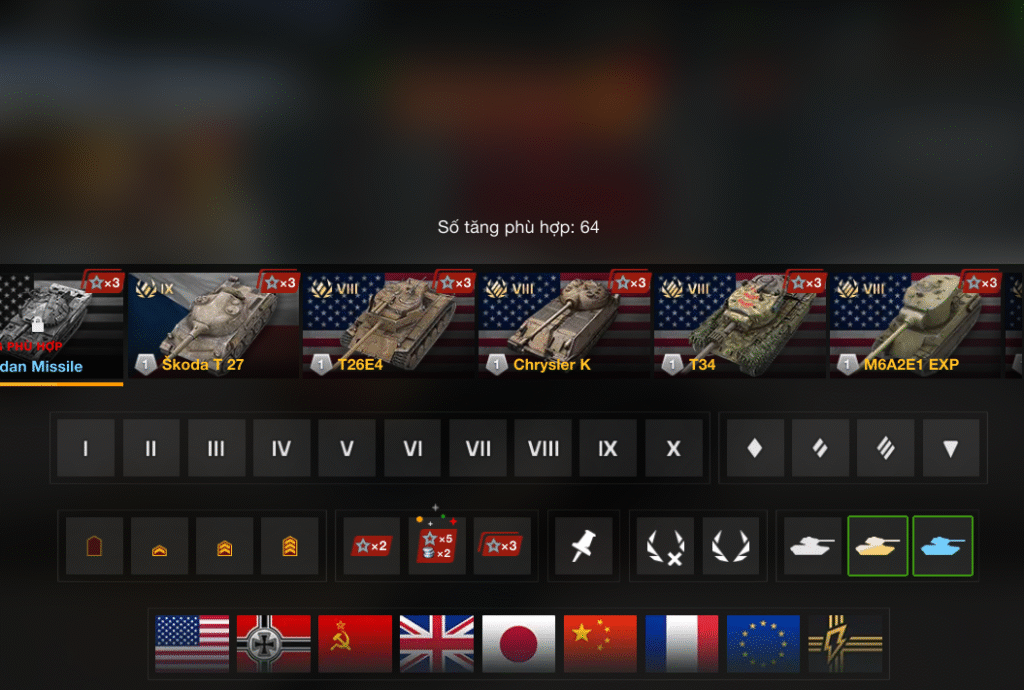 Acc wotb có sẵn 64 xe Xanh + Vàng