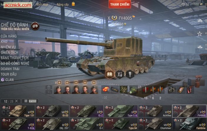 Acc WOT có sẵn 4 tank cấp 10 ngon