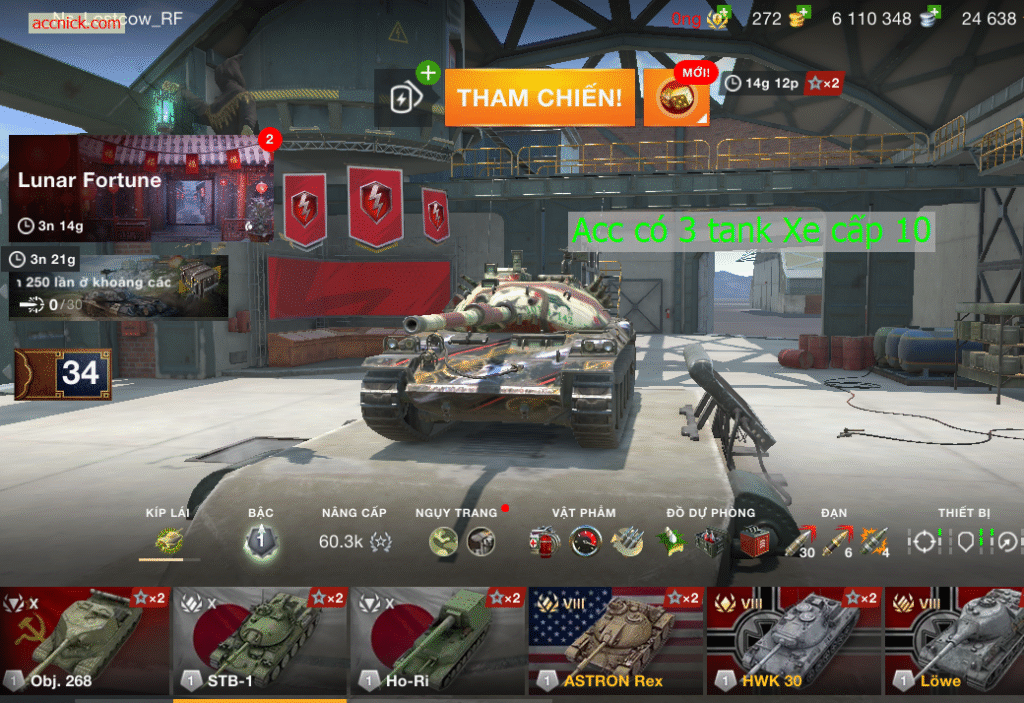 Acc wot blitz có 3 tank Xe cấp 10