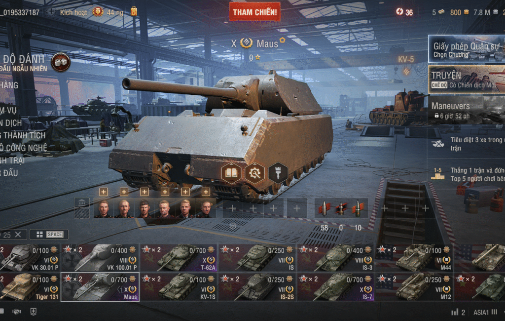 Acc World of Tanks PC gồm 4 tank X IS-7, T-62A, Maus, T92 HMC, 7.8 triệu bạc