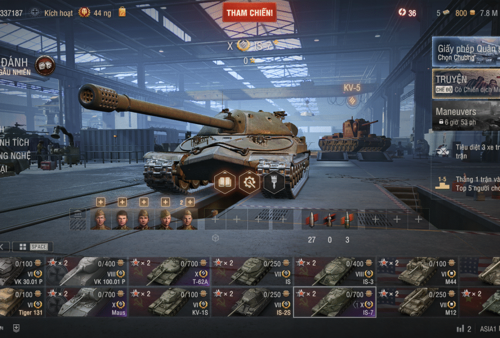 Acc World of Tanks PC gồm 4 tank X IS-7, T-62A, Maus, T92 HMC, 7.8 triệu bạc