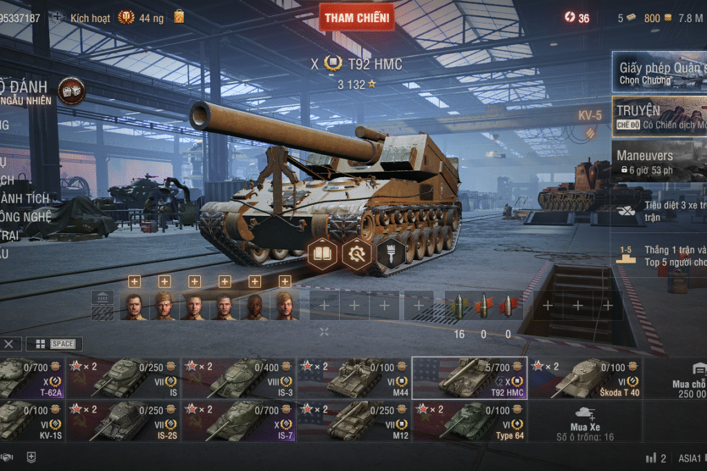 Acc World of Tanks PC gồm 4 tank X IS-7, T-62A, Maus, T92 HMC, 7.8 triệu bạc