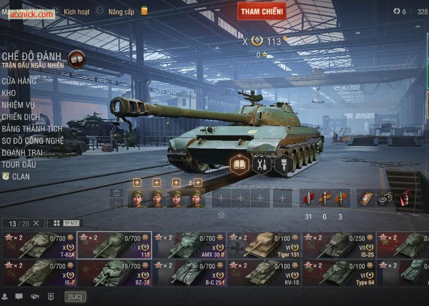 Acc wot có sẵn 6 Tank Cấp X