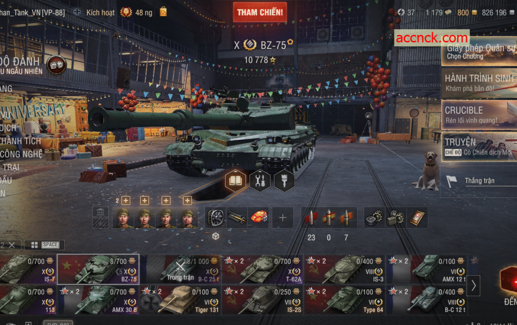 Acc World of Tanks PC mạnh, với 6 tank 10 IS-7, 113, AMX 30 B, BC 25t, T-62A, BZ-75