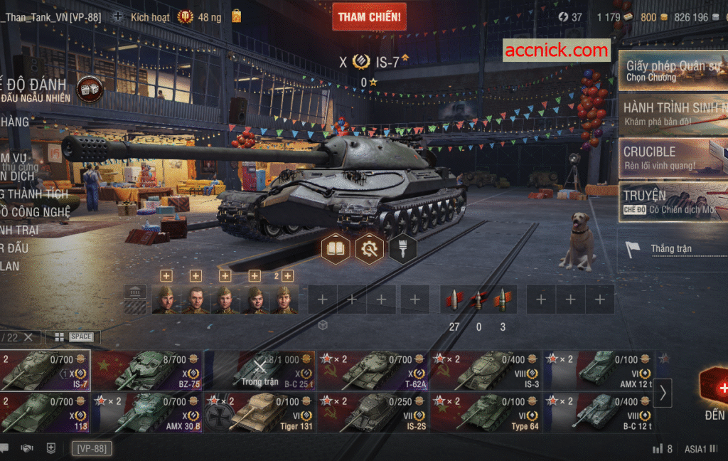 Acc World of Tanks PC mạnh, với 6 tank 10 IS-7, 113, AMX 30 B, BC 25t, T-62A, BZ-75