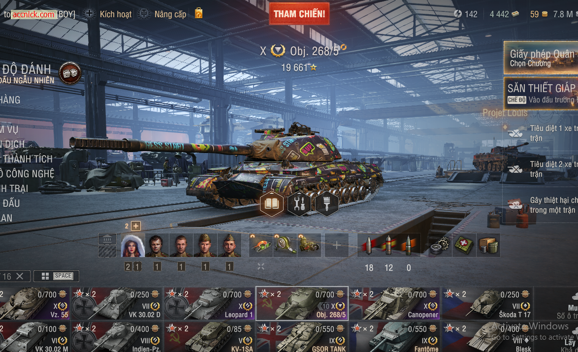 Bán acc World of Tanks PC với 4 xe tăng cấp X gồm Vz.55, Leopard 1, Object 268 Version 5