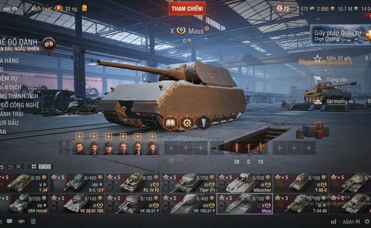 Acc World of Tanks có sẵn 25 tank gồm 4 Xe Cấp 10 T62A, IS-7...