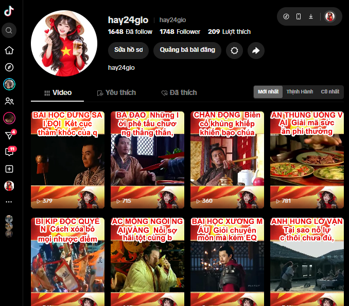 Bán gấp kênh TikTok 1748 Followers kênh sạch