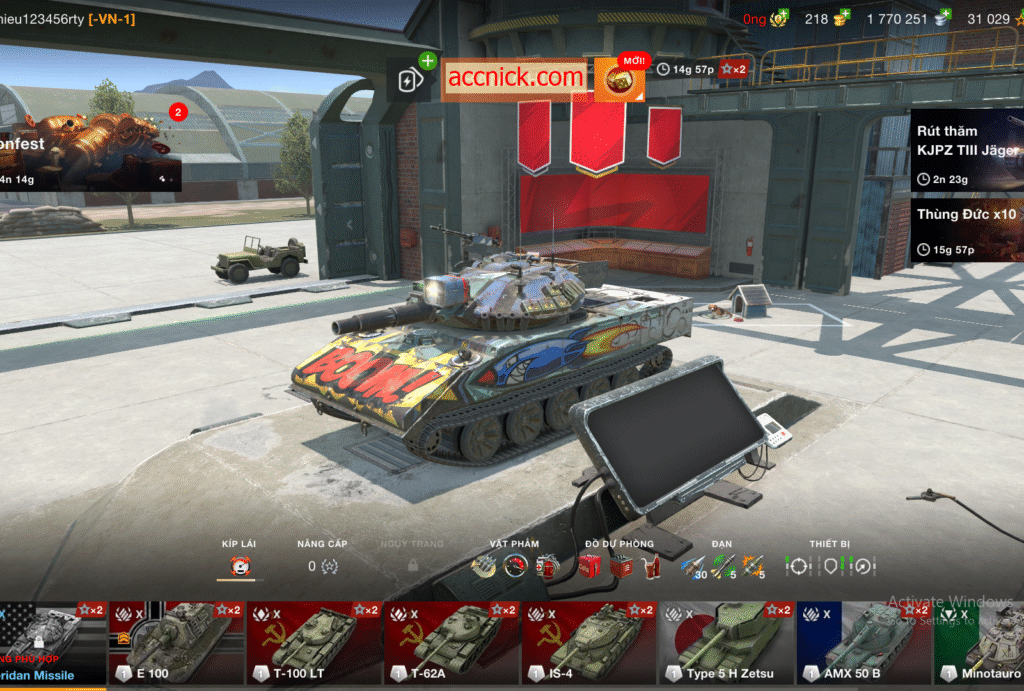 acc WOTB giá rẻ 11 tank cấp 10 hơn 1.77 triệu Bạc acc World of Tanks Blitz