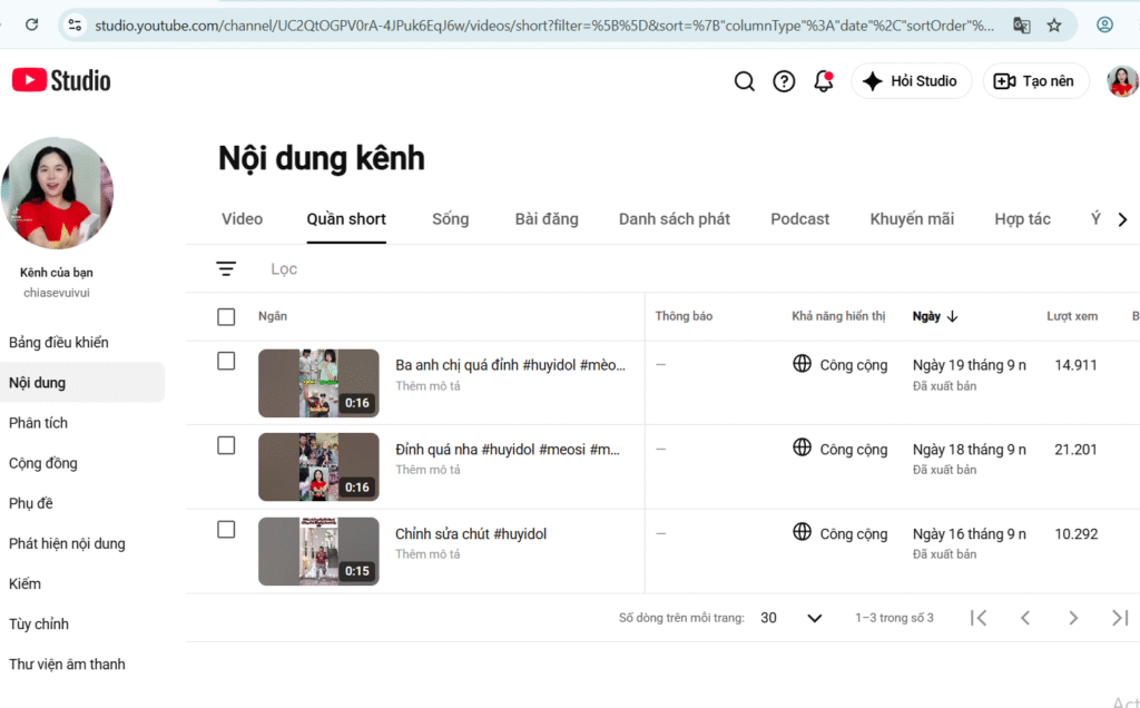 Bán kênh youtube sub hơn 1.54K người đăng ký youtube shorts